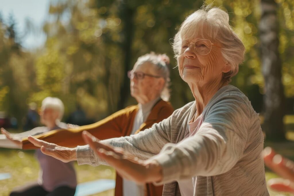 Baxter Senior Living | Seniors Doing Yoga In a Park