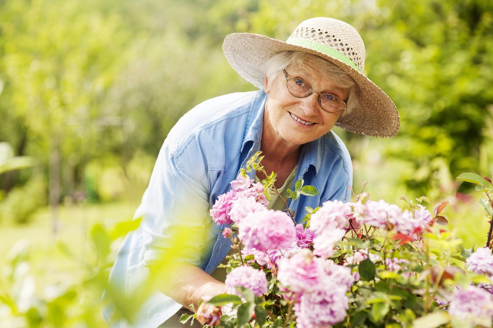 Senior woman smiling working in the garden