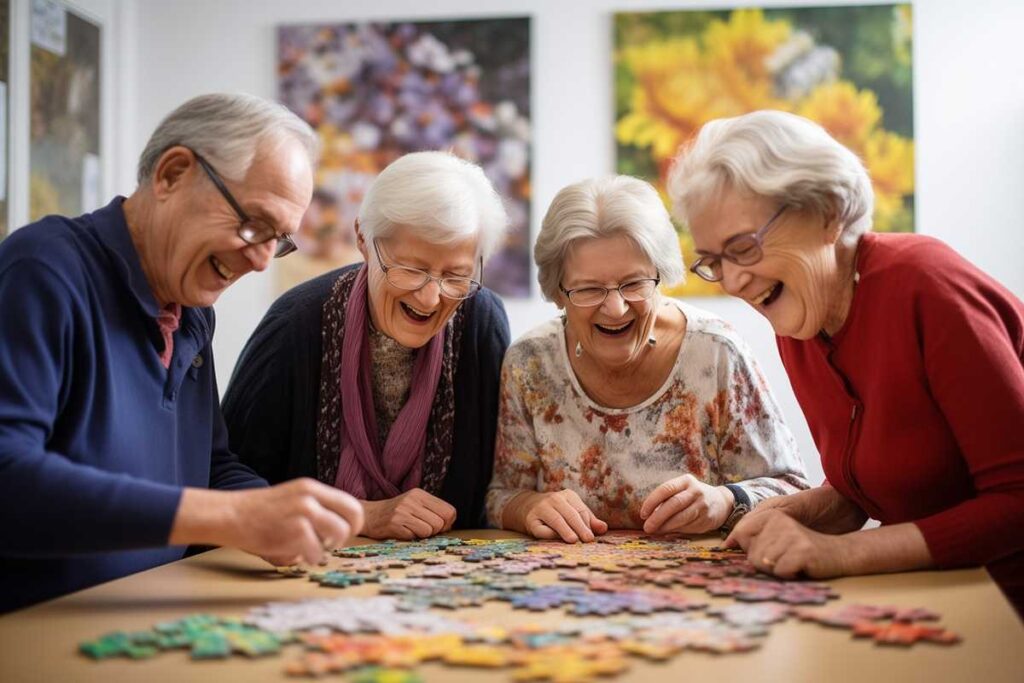 Baxter Senior Living | Happy Seniors Sitting At A Table Putting A Puzzle Together